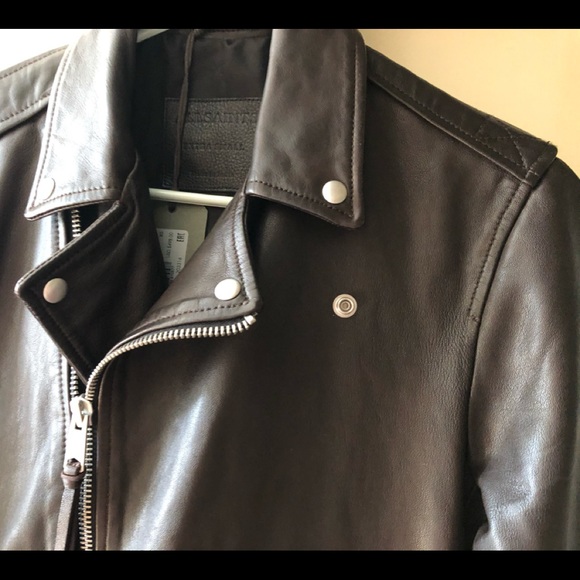 All Saints Brown Leather Biker Jacket - NWT - XS - Picture 2 of 13